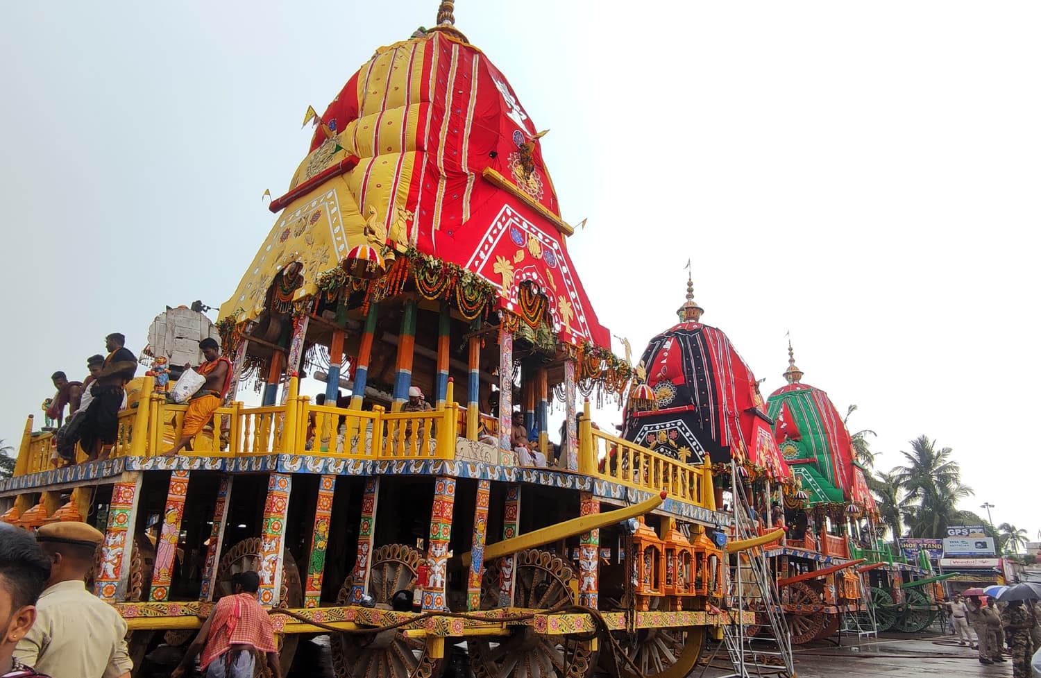 The towering wooden chariots of the Rath Yatra festival in Puri
